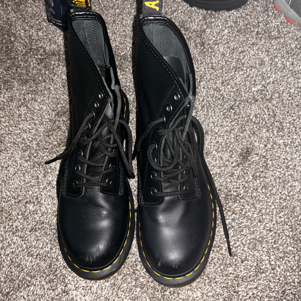 Dr. Martens Black Combat Boots with Yellow Stitching